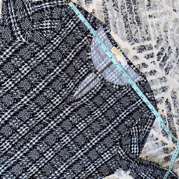 Black White Houndstooth Jacquard Michael Kors Long Sleeve Knee Length Dress L - Picture 10 of 10